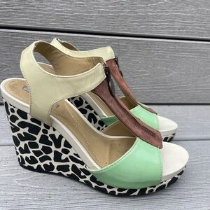 UNIQUE Geox Respira Victory Wedge Sandals Black White Geometric Color Block 37.5